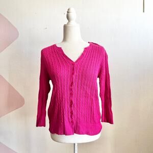 Jeanne Pierre Pink Knit Cardigan Soft Button Front Sweater Classic Preppy Medium